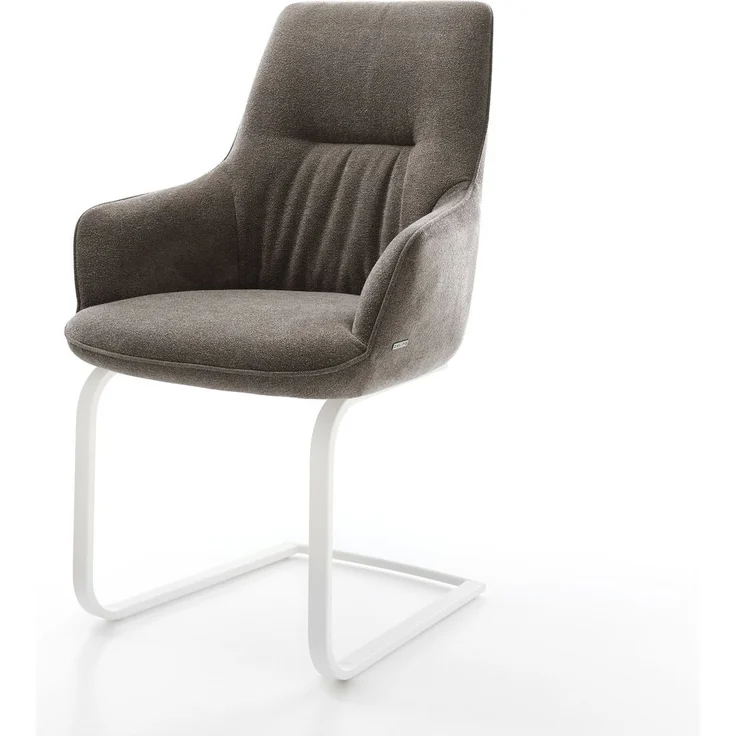 Freischwinger Zelia-Flex mit Armlehnen Strukturstoff Soft Taupe Freischwinger flach Weiß Taschenfederkern – Bild 1