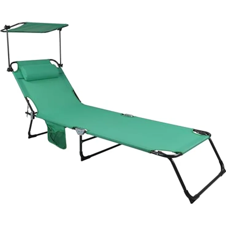 Ambia Garden Gartenliege, Klappbar und verstellbar, Grün, UV-beständig, rostfrei, mit Dach, 55x24x185 cm