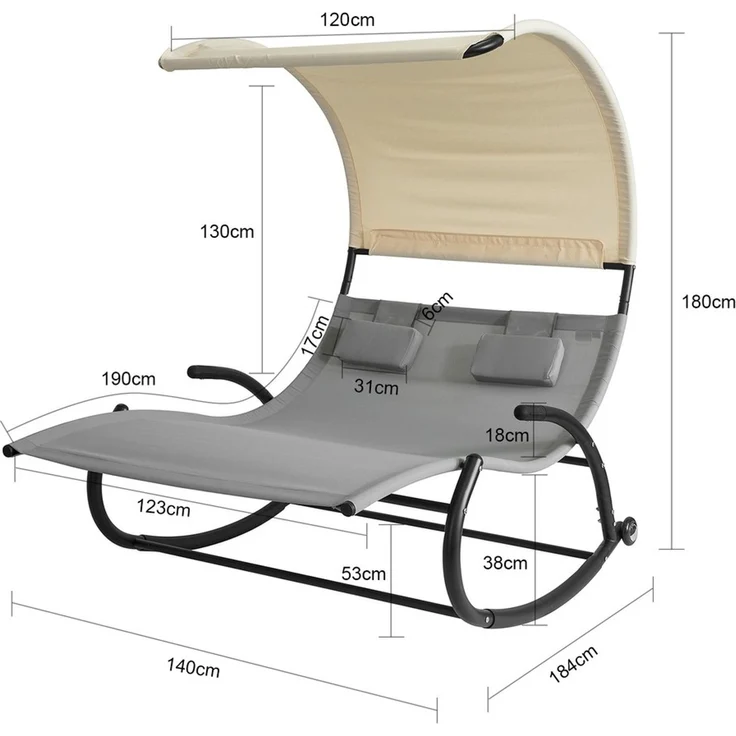 SoBuy OGS50-HG Schaukelliege, Oxford-Gewebe, Lackiert, Grau, 190 x 180 x 123 cm – Bild 3