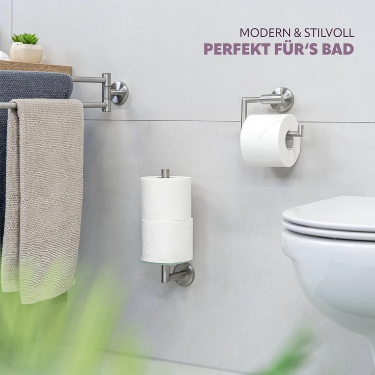 Bad-Serie PIAZZA - Toilettenpapierhalter inkl. Klebeset, aus Edelstahl matt – Bild 2