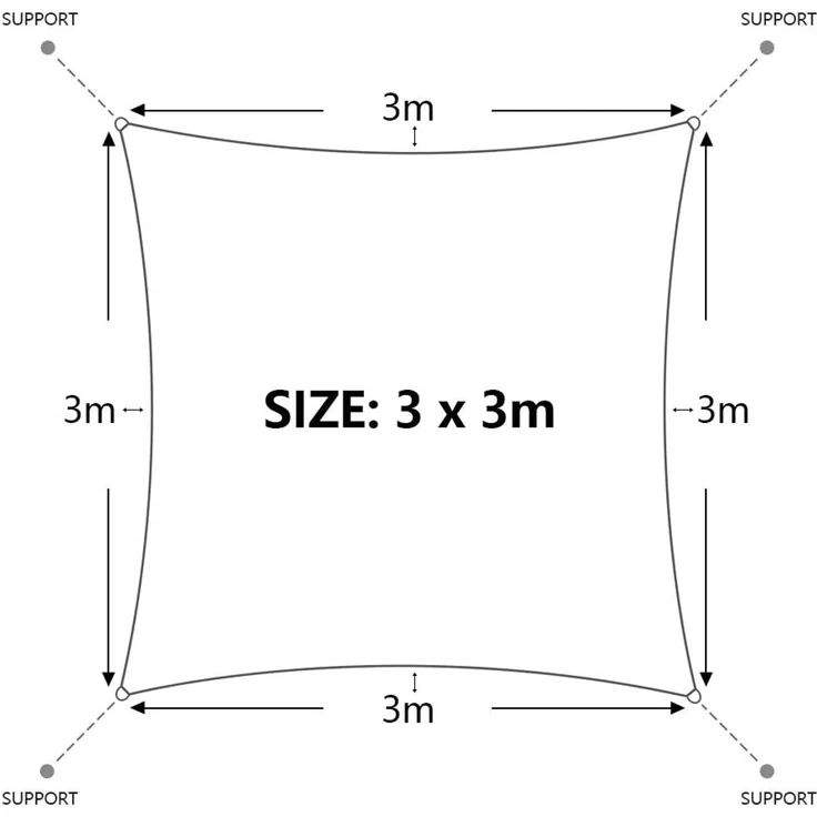 Dripex Sonnensegel Sonnenschutz Set inkl Befestigungsseile Rechteckig Wasserabweisend Polyester Imprägniert 95% UV Schutz Windschutz Wetterschutz 3X3 m für Balkon Garten Terrasse Sand – Bild 5