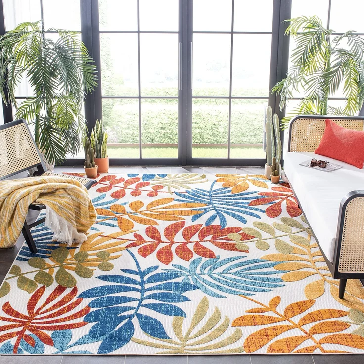 SAFAVIEH Modern Teppich für Innen - & Außenbereich - Cabana Collection, Kurzer Flor, Creme und Rot, 200x200 cm