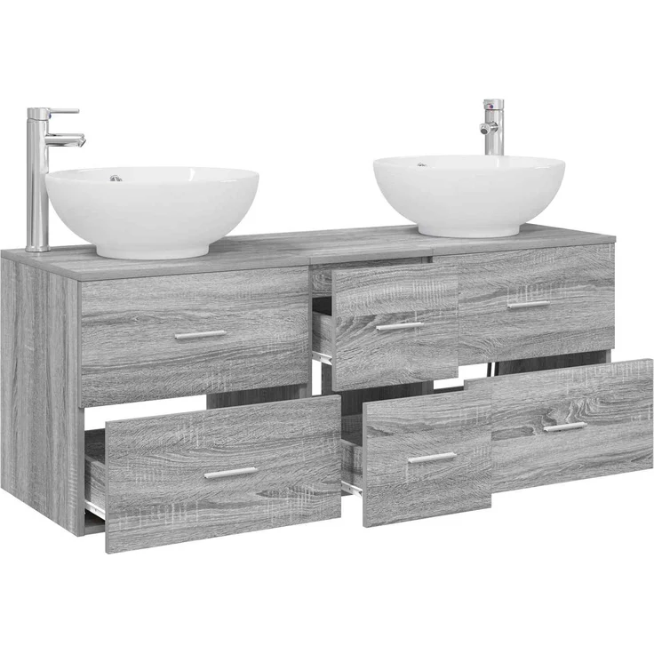 vidaXL Badezimmerschrank-Set 3 stk. Grau Sonoma 129 x 44,5 x 80 cm 3405912 – Bild 3