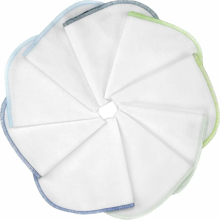 Makian Molton Baby Waschlappen Set mit Schlaufe, 30x30 cm - 9 Stück Moltontücher aus 100% Baumwolle, schadstoffgeprüft nach Öko-Tex Standard 100 - Weiß mit buntem Rand (Blau Grün)