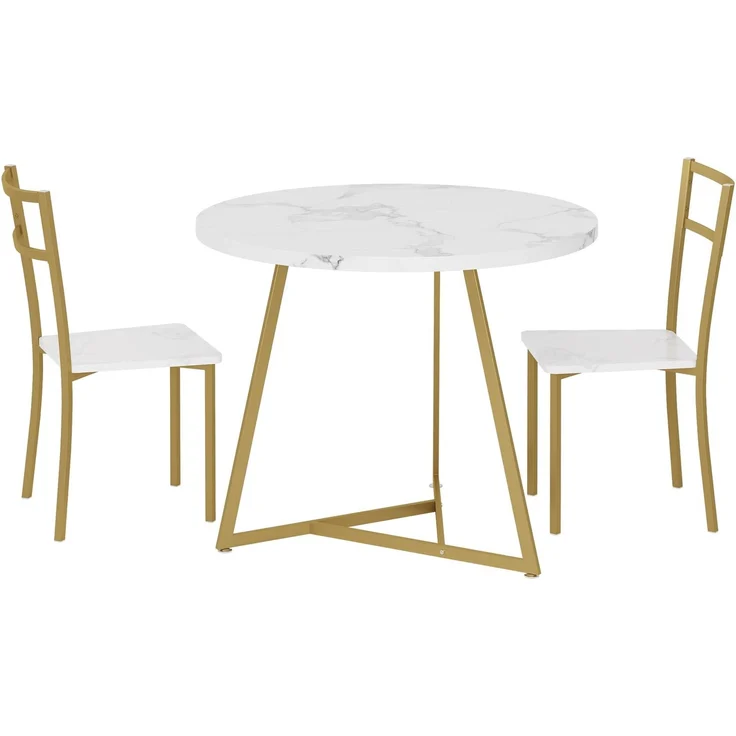 IDEALHOUSE 3-Teiliges Esszimmer Set Für 2 Personen, Esstisch&2 Gepolsterte Stühle, Platzsparend Esszimmermöbel-Set, Metall Und Holz, Stabil, Tisch Essgruppe Mit 2 Stühlen Für Kleine Räume, Küche-Weiß