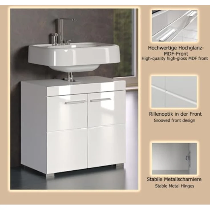 Trendteam 'Amanda' Waschbeckenunterschrank, Hochglanz, 56 x 34 x 60 cm, Weiß – Bild 7