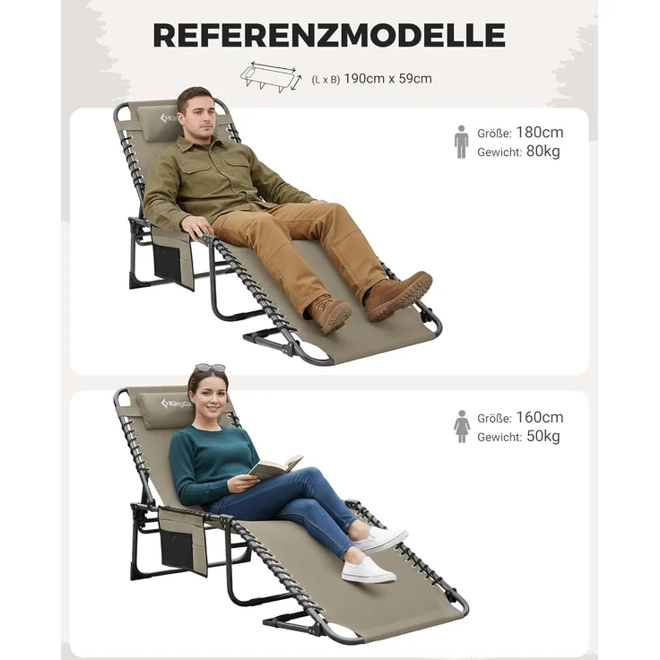 KingCamp Campingliege Sonnenliege Gartenliege klappbar 5-Stufig Verstellbarer Rückenlehne Liege Gartenstuhl Strandliege Camping Klappbett mit Kopfkissen für Garten Urlaub Outdoor Strand Pool – Bild 11