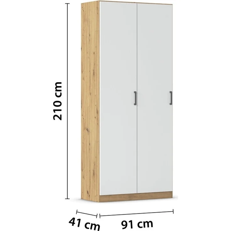 rauch Allrounder, Garderobenschrank, Mehrzweckschrank, 2-türig, mit 4 Einlegeböden, Farbe Weiß/Eiche Artisan, BxHxT 91x210x41cm – Bild 4