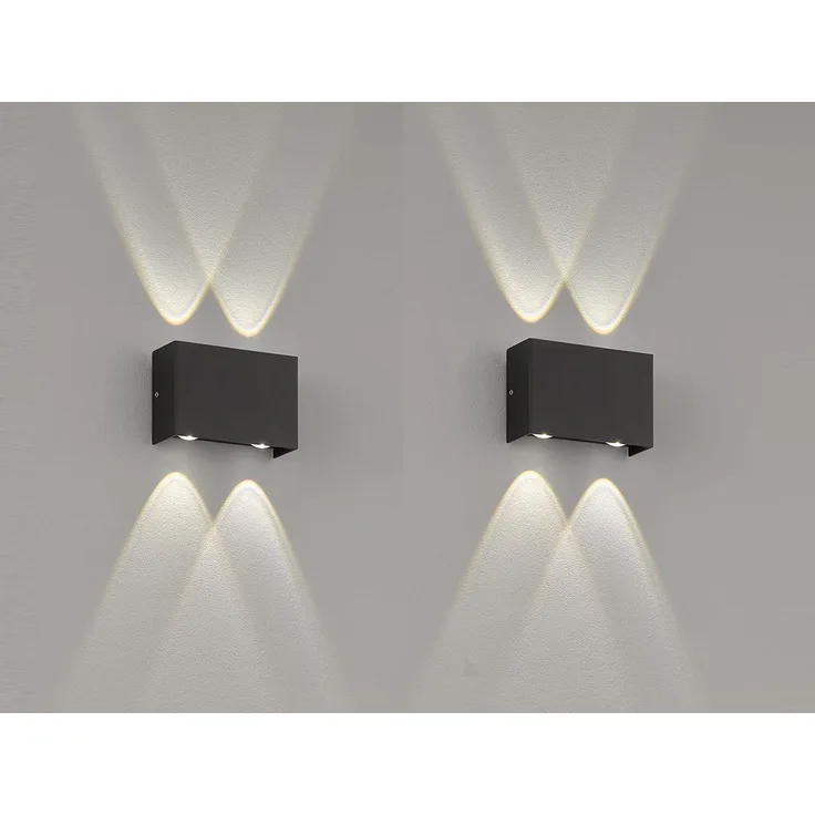 LED Außenwandleuchten 2er SET Schwarz mit Up Down Licht - 12cm breit