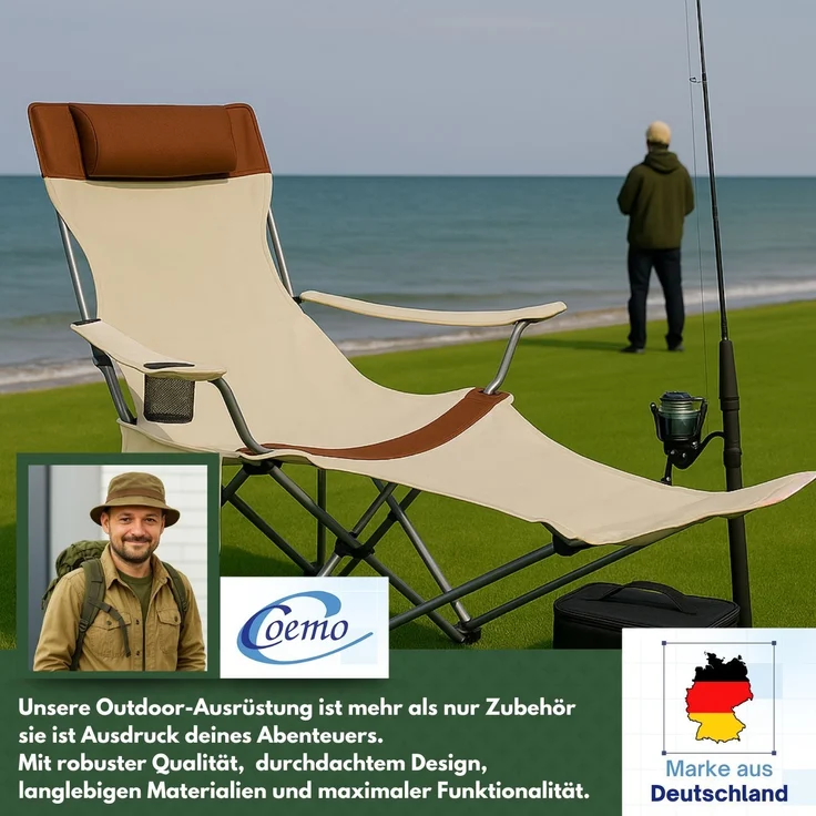 Coemo 2er Set Tragbarer Liegestuhl, Campingliege mit Getränkehalter Beige – Bild 8