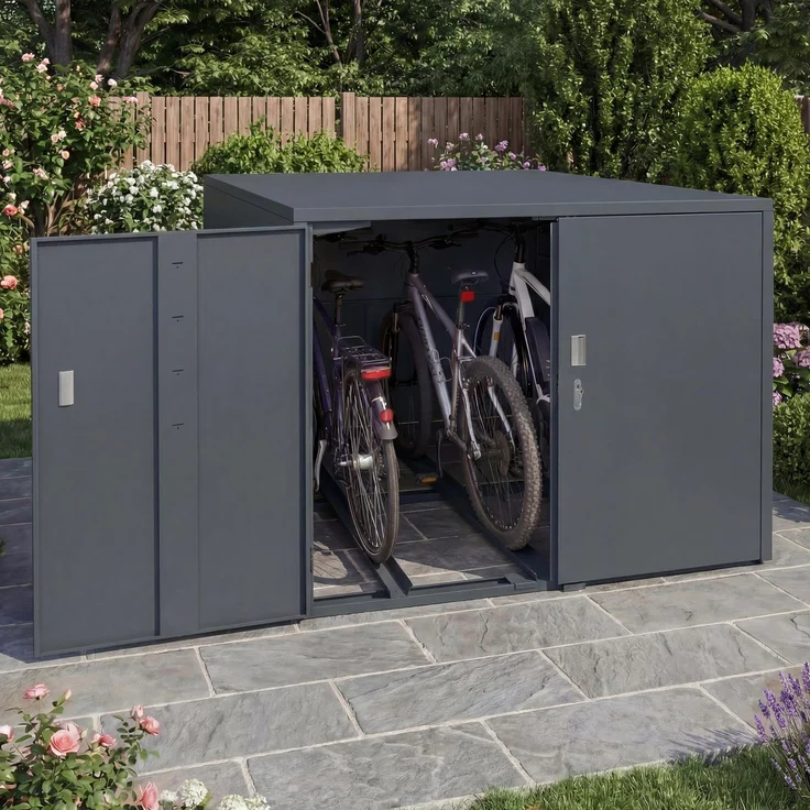 3er-Fahrradgarage HWC-P93, Fahrradunterstand Fahrradbox Bikebox, abschließbar verzinkter Stahl 124x148x208cm ~ anthrazit – Bild 1
