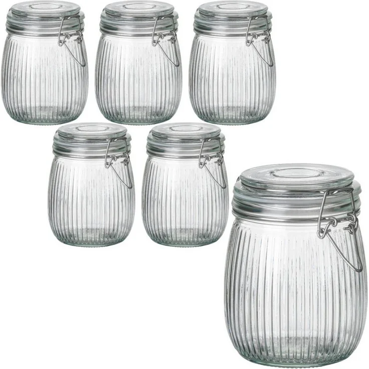 gouveo Vorratsglas geriffelt mit Bügelverschluss - Bügelgläser mit Muster, Glas, (6-tlg, 1500 ml), dekorativ – Bild 1