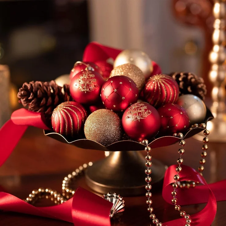 35x Valery Madelyn Weihnachtskugeln 5cm Bruchsicher Rot Gold Christbaumkugeln – Bild 2