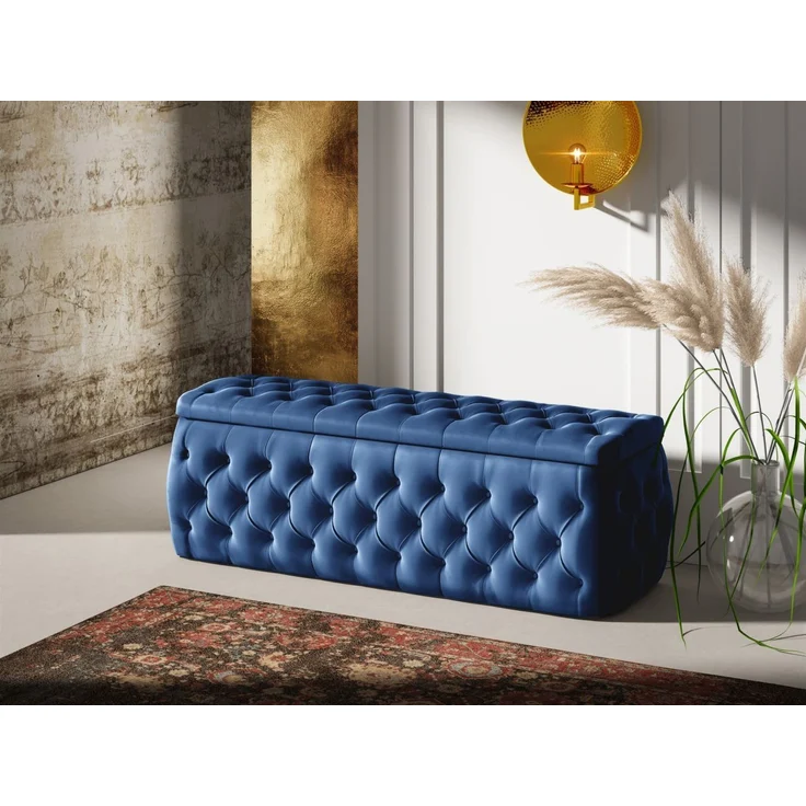 Polsterhocker mit Stauraum ERNESTO 140x50x45 cm Elisa Velvet Blau – Bild 1