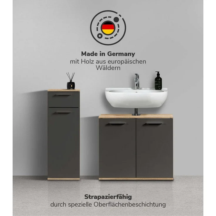 mokebo Badmöbel-Set Der Steuermann, (2-teilig), Unterschrank & Beistellschrank fürs Bad in Eiche Schwarz – Bild 3