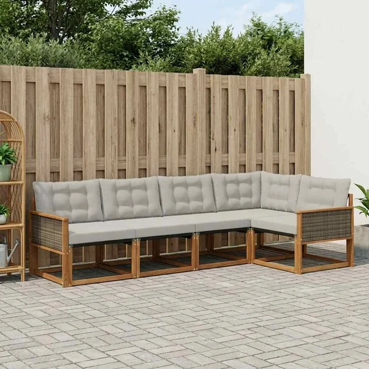 vidaXL Outdoor-Sofagarnitur 6 stk. 6-Sitzer Natur und Hellgrau 3381451 – Bild 1