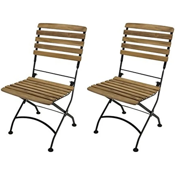 Klappstuhl JAKARTA, Flachstahl schwarz + Teakholz, 2 Stück