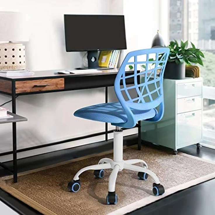 FurnitureR Farbenfrohes Heim-Bürostuhl, ergonomisch, verstellbar, höhenverstellbar, für Zuhause, Büro und Studie, Blau, Metall, Pink Blue, 38.5CM x40CM x75-87CM – Bild 2