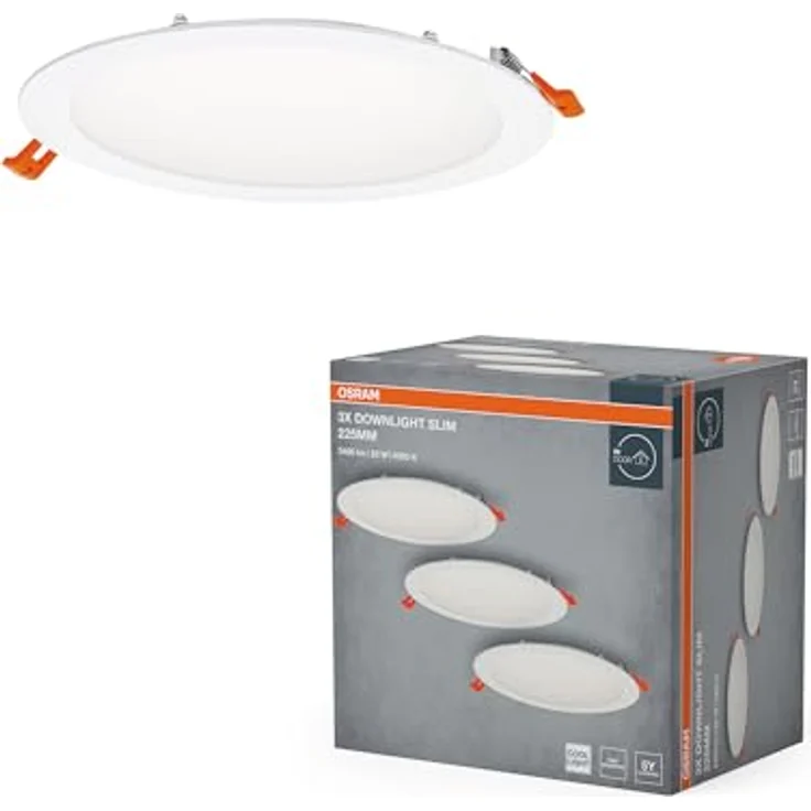 Osram Essential LED Einbaustrahler Slim 225mm 22W Weiß, 3er Set Downlight 2000lm kaltweiß 4000K, Deckenspot IP20 – Bild 1