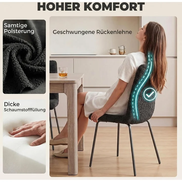 HOMCOM Esszimmerstuhl, Samt (100 % Polyester), Dunkelgrau, 45 x 57 x 89 cm – Bild 5