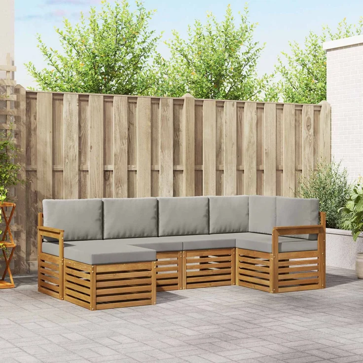 vidaXL Outdoor-Sofagarnitur 6 stk. 5-Sitzer Natur und Hellgrau 3375076 – Bild 1