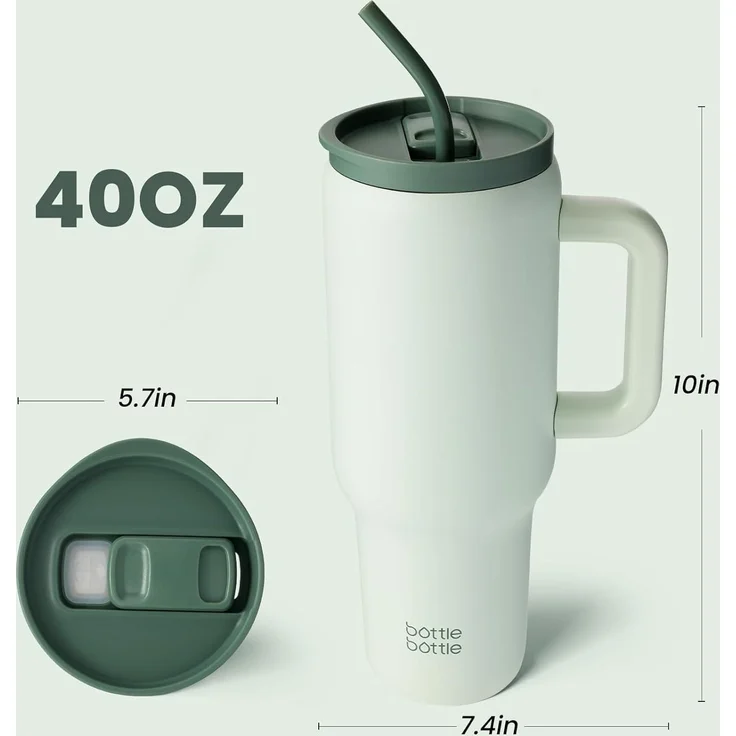 bottlebottle 40oz(1.1L) Edelstahl Kaffeebecher Griff Strohhalm Reise Büro Uni – Bild 4