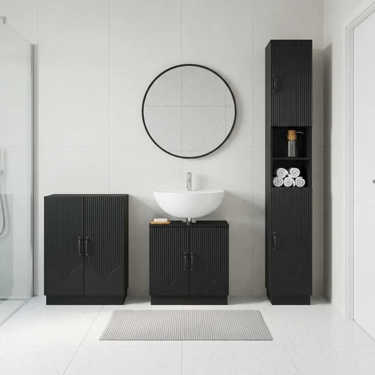 vidaXL 3-teiliges Badezimmer-Schranksystem HOORN Schwarz Holzwerkstoff 3417469