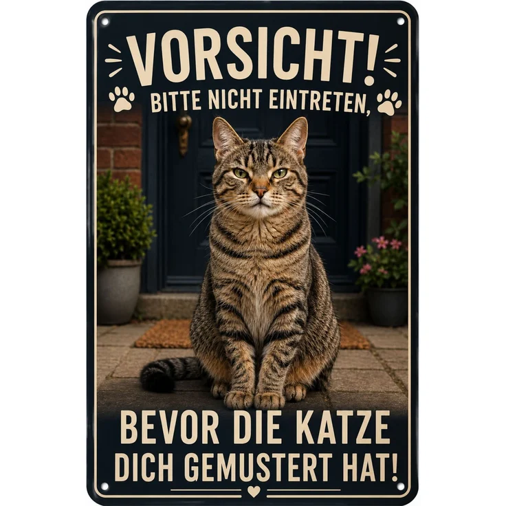 AstraDesign Blechschild 20x30cm - Katze Vorsicht Dekoschild – Metall – Mehrfarbig – AD0464 – Bild 1