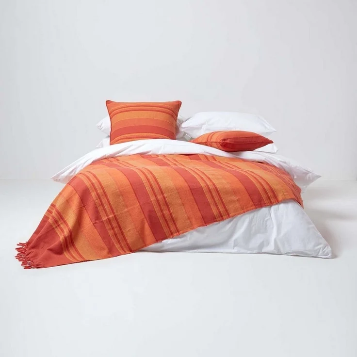 Plaid Tagesdecke Morocco, terracotta gestreift, 150 x 200 cm, Homescapes – Bild 2
