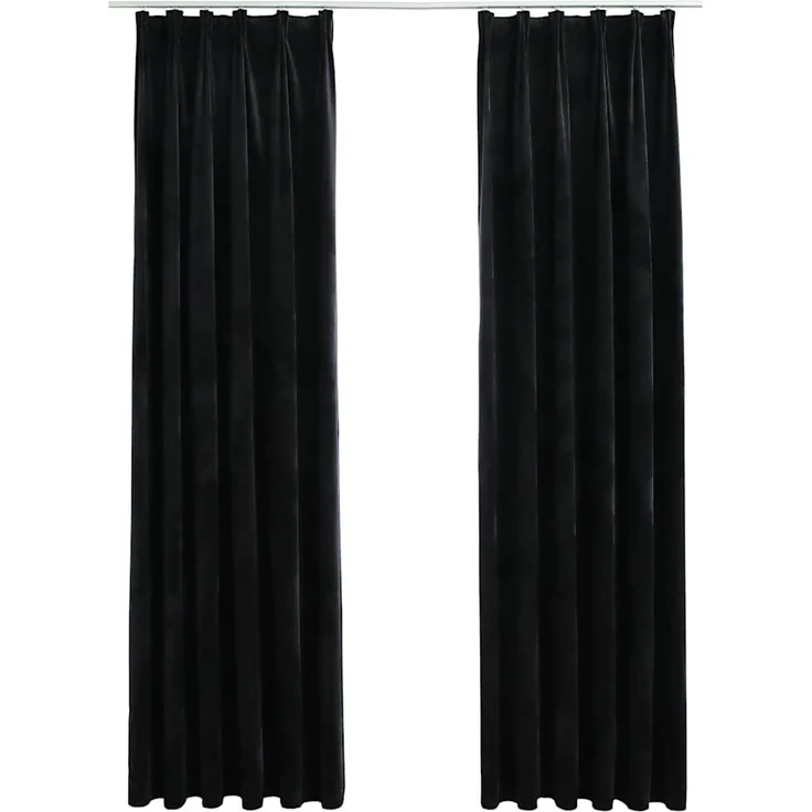 Verdunkelungsvorhänge | für Wohnzimmer & Schlafzimmer mit Haken 2 Stk. Samt Schwarz 140x245 cm