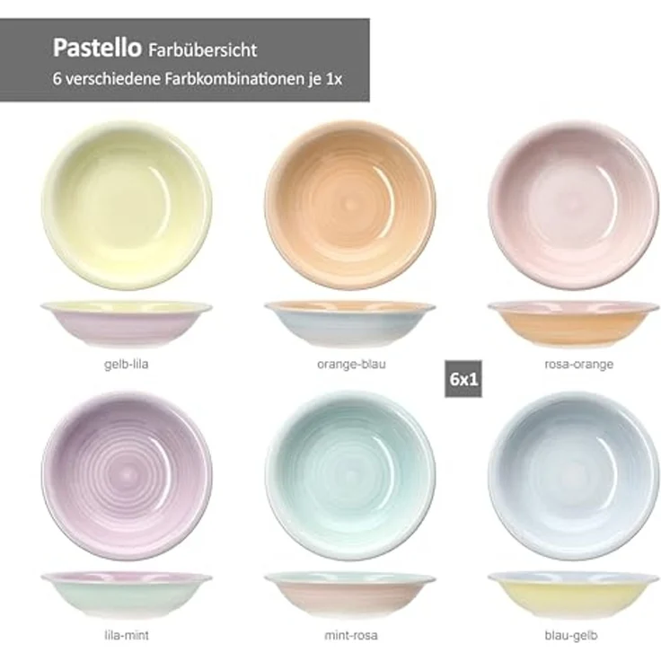 MamboCat Suppenteller Pastello 6er Set Suppenteller 450ml Steingut bunt Teller tief – Bild 4