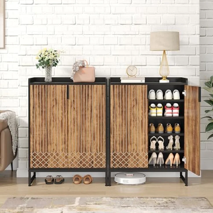 LITTLE TREE Shoe Cabinet for Entryway, 5-Tier Shoe Cabinets with Doors, Industrial Shoe Storage Cabinet, 25 Pairs Wooden Shoe Cabinets for Living Room, Bedroom, Hallway, Black and Brown – Bild 6