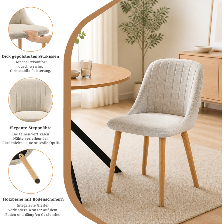 GOEURVANT 1001 Esstisch Set rund Ø 100 cm in Wildeiche-Optik, Küchentisch mit 2 eleganten Stühlen in Beige – Bild 10