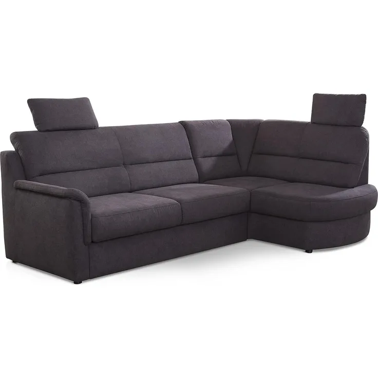 Cavadore Ecksofa Paris mit Federkern / Kleines L-Sofa mit Vorziehsitz, Bettkasten und Ottomane / inkl. 2 Kopfstützen / 243 x 112 x 155 / Dunkelgrau