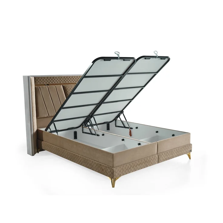 Schlafzimmer-Set "Elvina" – Bett mit Bettkasten mit Matratze, Nachttisch, Kommode, Bettbank-Braun – Bild 6