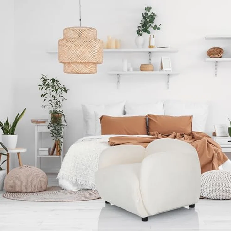 hjh LIVING Polstersessel mit Armlehnen VERDUNA Teddy-Stoff, Bequem gepolsterter Loungesessel Relaxsessel, für Wohnzimmer Schlafzimmer, Weiß – Bild 6