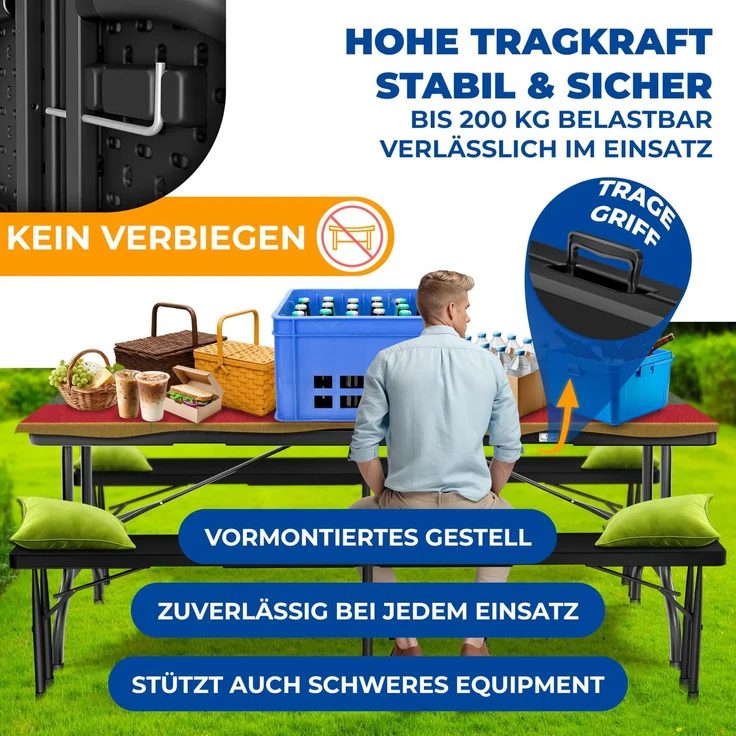 KESSER® Buffettisch Tisch klappbar Kunststoff 183x76 cm Campingtisch Partytisch Klapptisch Gartentisch für Garten, Terrasse und Balkon zusammenklappbar 8 Personen inkl. Tragegriff und Cover Schwarz, 183cm – Bild 5