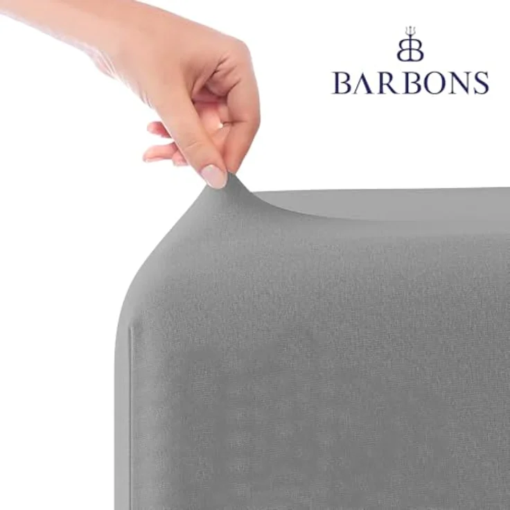 BARBONS Spannbettlaken 160x200 cm 2er - 100% Baumwolle Spannbetttuch Oeko-TEX Zertifiziert Bettlaken Jersey Bettbezug für Boxspringbett und Dicke Matratzen bis 27 cm - Hellgrau 160x200 2er – Bild 1