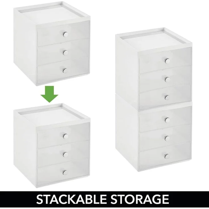 Organizer stapelbare Aufbewahrungsbox mit 3 Schubladen mDesign transparent/weiß – Bild 4