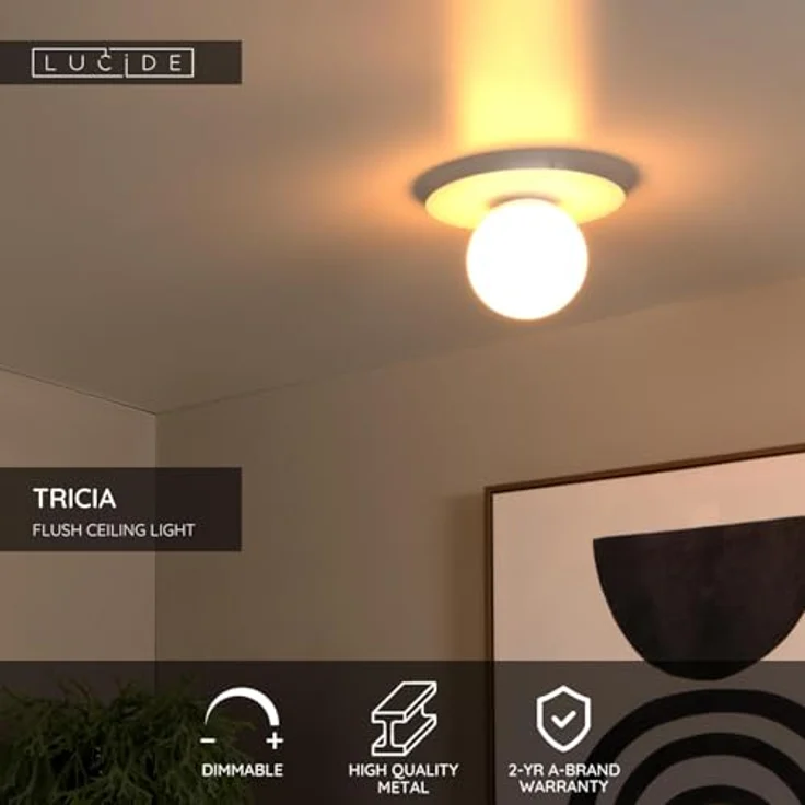 LUCIDE TRICIA Deckenleuchte, Ø 25 cm, 1xE27, Weiß, Metall, LED-kompatibel, dimmbar – Bild 3