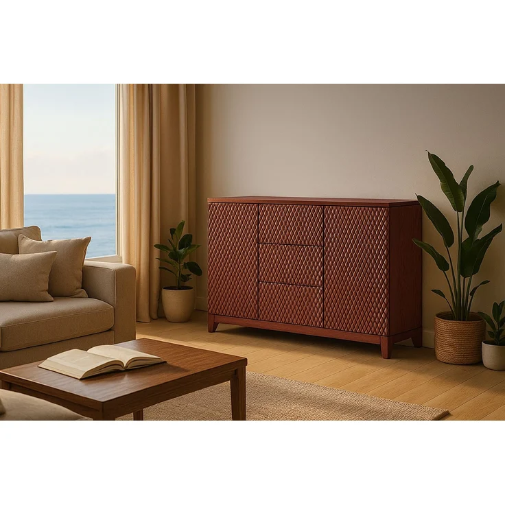 KAWOLA Sideboard COPAS 2 Türen 3 Schubladen Eiche furniert braun 85 x 40 x 140 cm – Bild 1