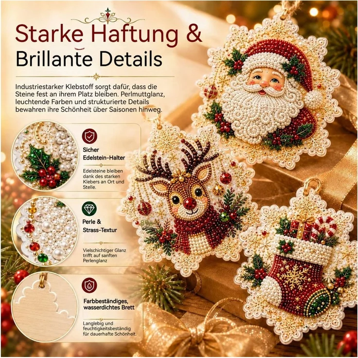 Bomiclss Christbaumschmuck 6-teiliges Weihnachtsbaumschmuck-Set–DIY Perlen-Diamantmalerei (6-tlg), Bastelsets für Erwachsene Perlen-Bastelsets – Bild 3