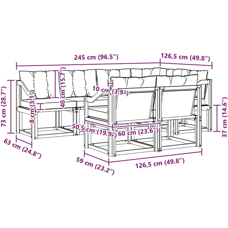 vidaXL Outdoor-Sofagarnitur 7 stk. 7-Sitzer Weiß und Hellgrau 3389581 – Bild 11