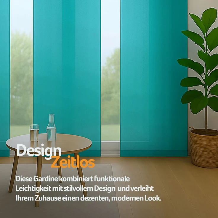 Flächenvorhang mit Klettband, Paneelwagen und Schleuderstab, ( BxL ) 60x245 cm in , blickdichte Schiebegardine mit Klett in vielen Farben Türkis – Bild 8