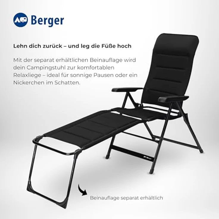 BERGER Tesino Campingstuhl klappbar, 7-fach verstellbar & gepolstert, faltbarer Outdoor-Stuhl mit 3D-Mesh, bis 120 kg für Camping & Garten, leicht und robust – Bild 4
