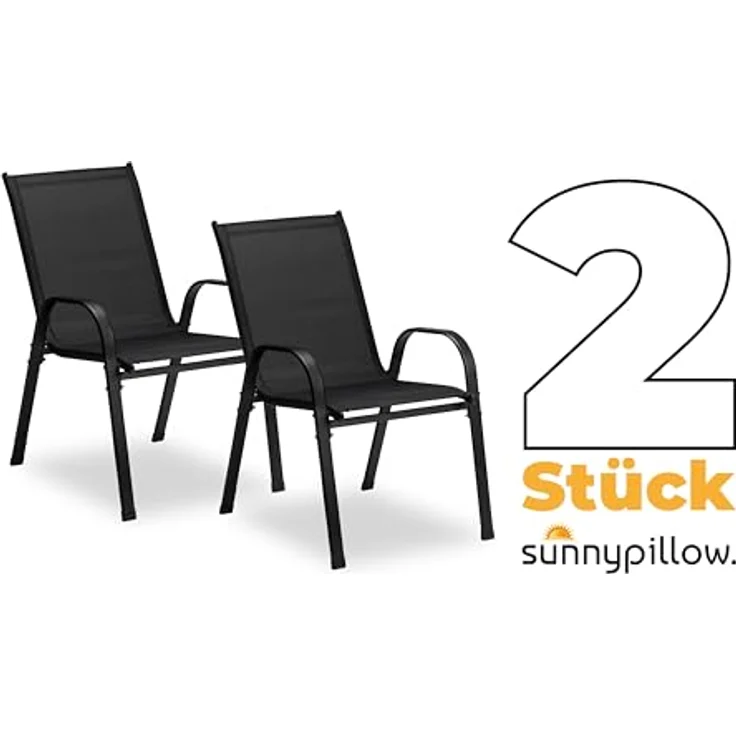 sunnypillow Gartenstuhl Stapelstühle schwarz – Hochlehner Gartenstühle mit Armlehnen, 2er Set Stapelstühle – Bild 5