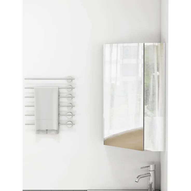Eck-Spiegelschrank zur Wandmontage mit drei Spiegelflächen und Dämpfscharnieren, 32,5 x 32,5 x 55,6 cm, Weiß – Bild 9