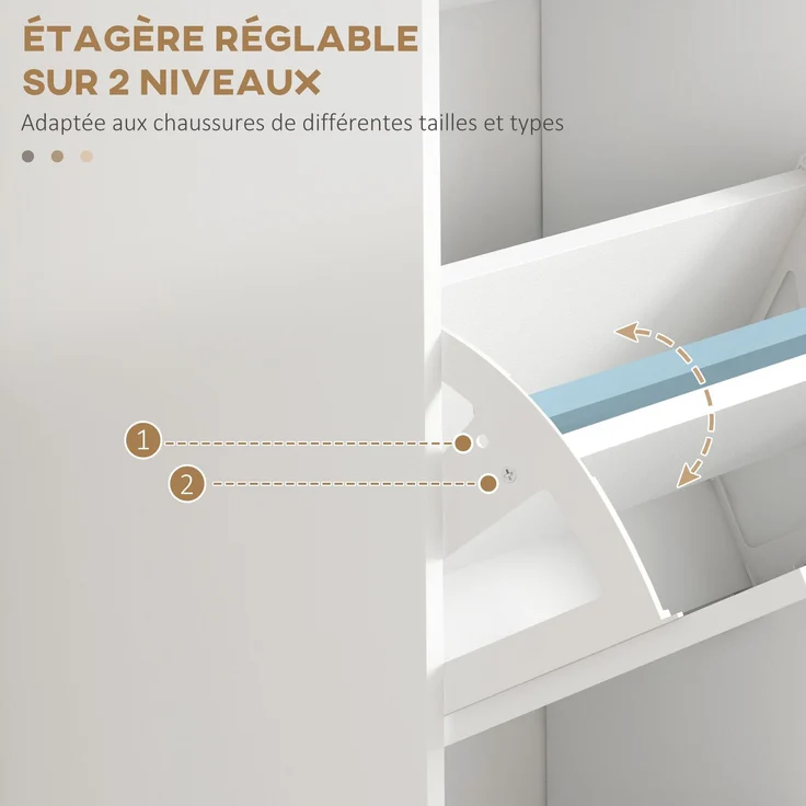 Schuhschrank, 3 Klapptüren, 15 Paar, verstellbare Einlegeböden, für Eingangsbereich, Flur, 54 x 24 x 117,5 cm, weiß – Bild 7