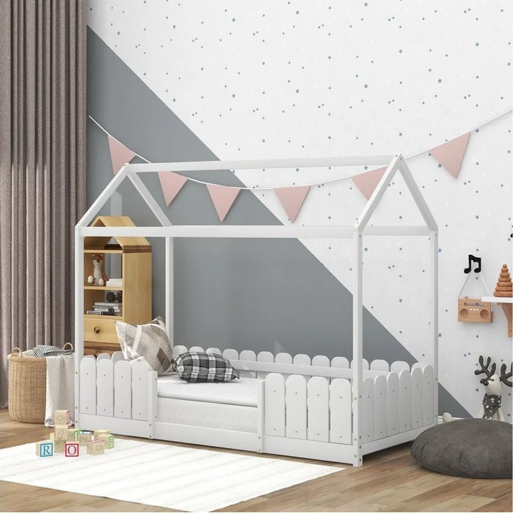 Flieks Kinderbett (1-tlg), Hausbett Kiefernholz 90x200cm ohne Matratze – Bild 2