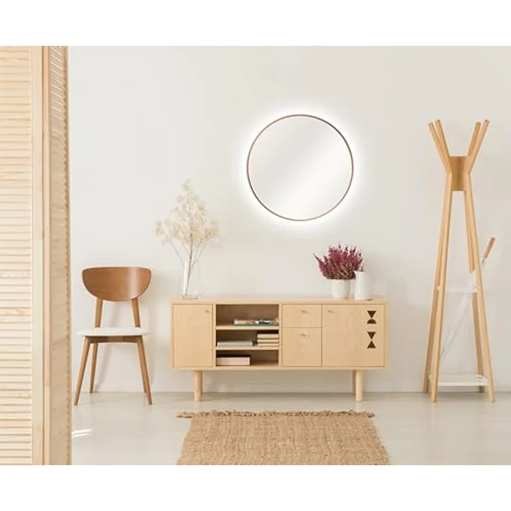 Talos Runder Wandspiegel mit indirekter LED Beleuchtung, Aluminiumrahmen in Kupfer matt, Ø 50 cm – Bild 1